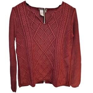 Isabella Bird Womens Medium Red Cotton Cable Knit Long Sleeve‎ Sweater
